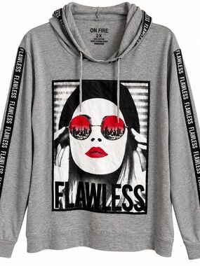 On Fire Gray Graphic Hoodie with Red Sunglasses & Lips run like xl #151
